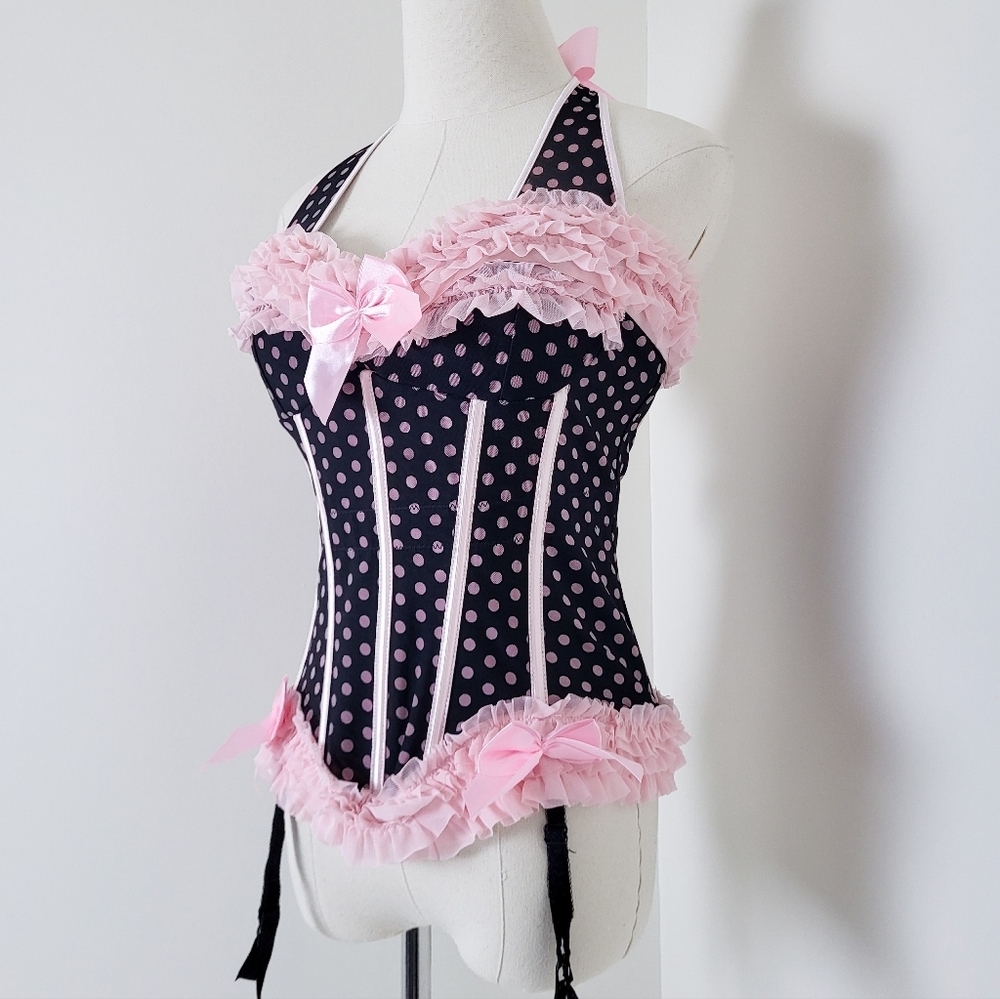 Vintage Black and Pink Polka Dot Corset